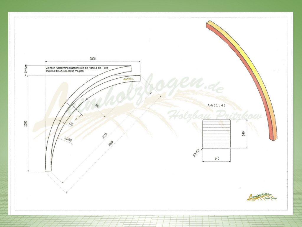 Bogenpfosten 14 X 14 Winkelmass 2.00m x 2.00m bei Leimholzbogen.de