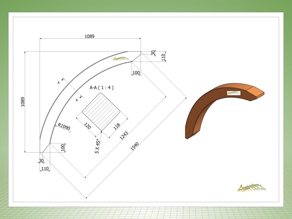 Kopfbogen 12 x 12 Winkelmass 1,08m x 1,08m bei Leimholzbogen.de
