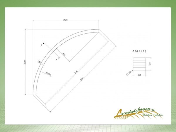 POS.17 | Bogenpfosten 12 X 12 Winkelmass 2,50m x 2,50m bei Leimholzbogen.de